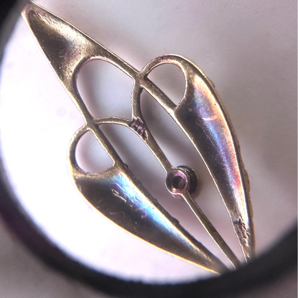 Vintage ⚜️ 14K Gold Enameled Art Nouveau Teardrop Pendant - Picture 9 of 12